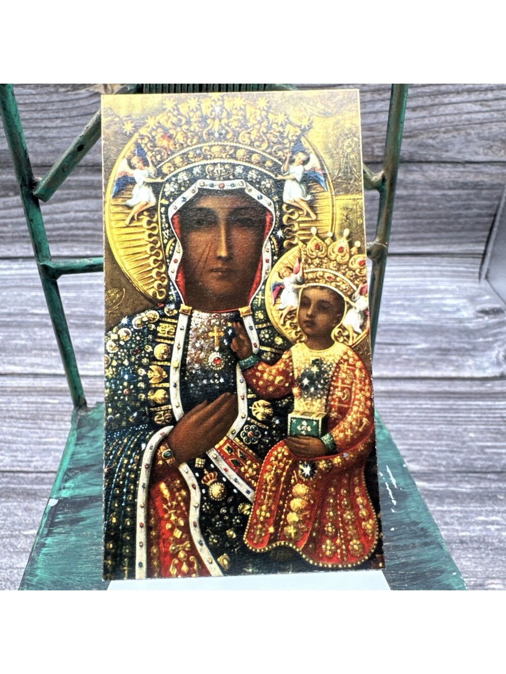 Vintage Our Lady of Czestochowa Paper Holy Cards 2"x4" Prayer Printed In Italy